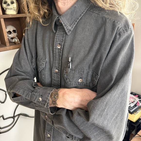 Vintage 70s 80s Key Denim Long Sleeve Button Down Work Shirt USA ~ Size Large - Picture 6 of 9